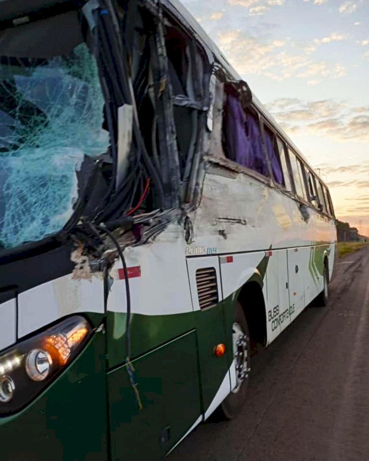 Carreta colide em ônibus com pacientes de Ribas; motorista está na Santa Casa